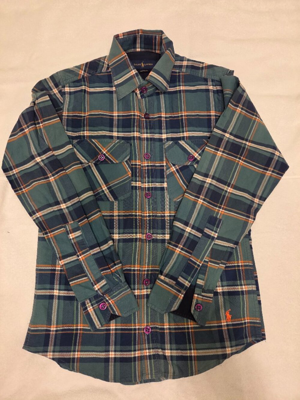Ralph Lauren Shirt Mens Medium Blue Plaid Classic Fit Twill Workshirt Casual